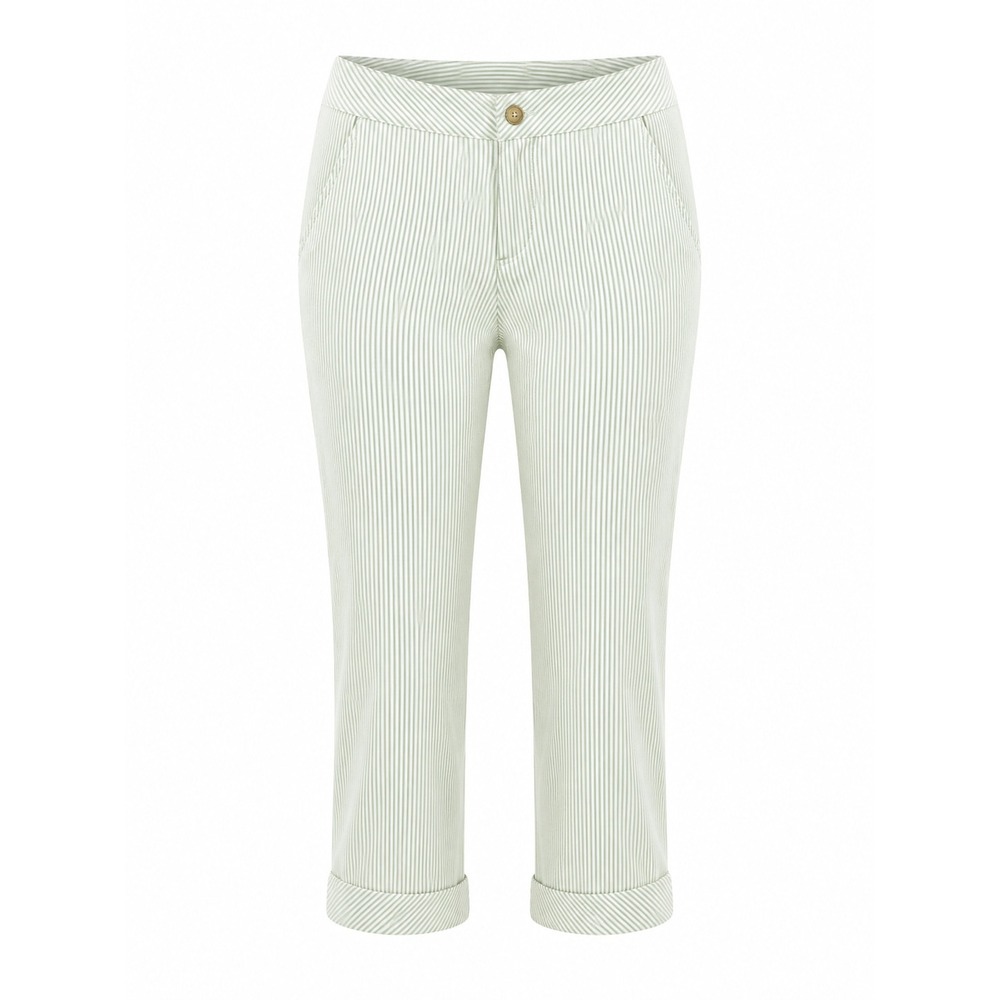 Talbots Striped Cropped Cuffed‎ Pants Trousers 8P Stretch preppy green nautical